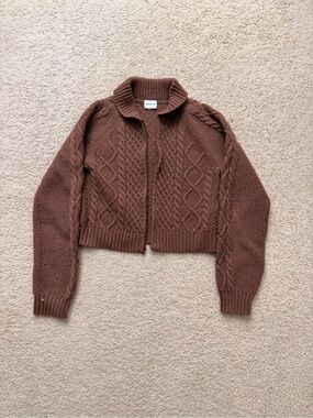 Sunday Best Brown Cable Knit Zip Cardigan